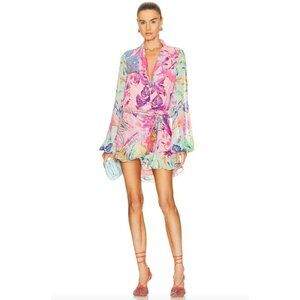 ROCOCO SAND Womens Large Zazu Mini Dress Motley Tropical Floral Long Sleeve